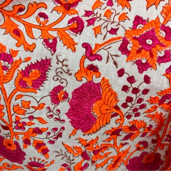 SZ BLOCKPRINTS Indian Floral Print Cotton
Dress Tassels Magenta Tangerine Large - Picture 6 of 7